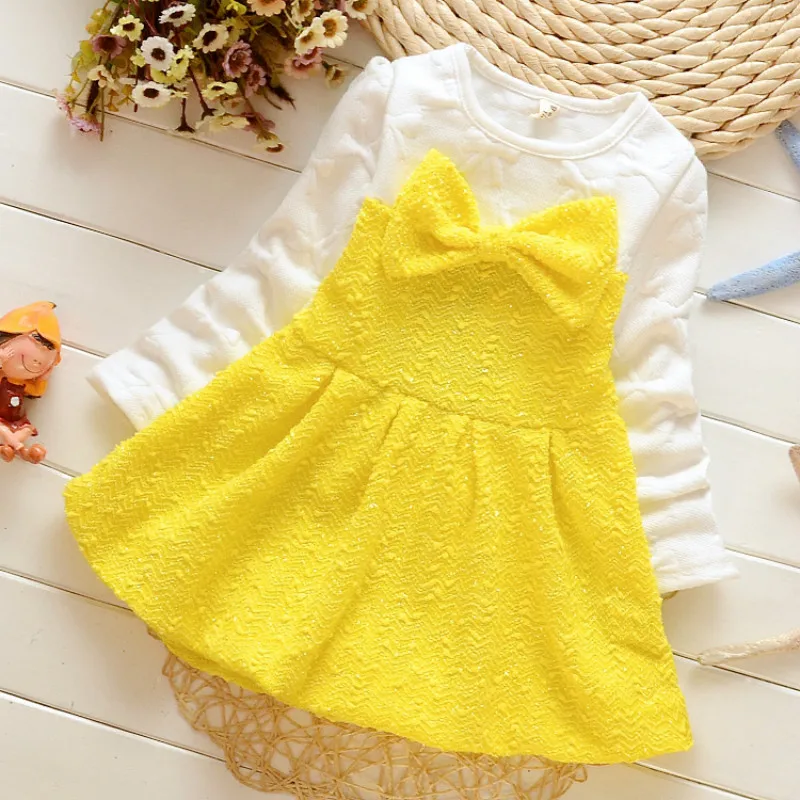 

2016 Real Autumn Winter Children's Clothing Cotton Bowknot Girl Long Sleeved Dress Baby Princess Costumes Girls Christmas Party