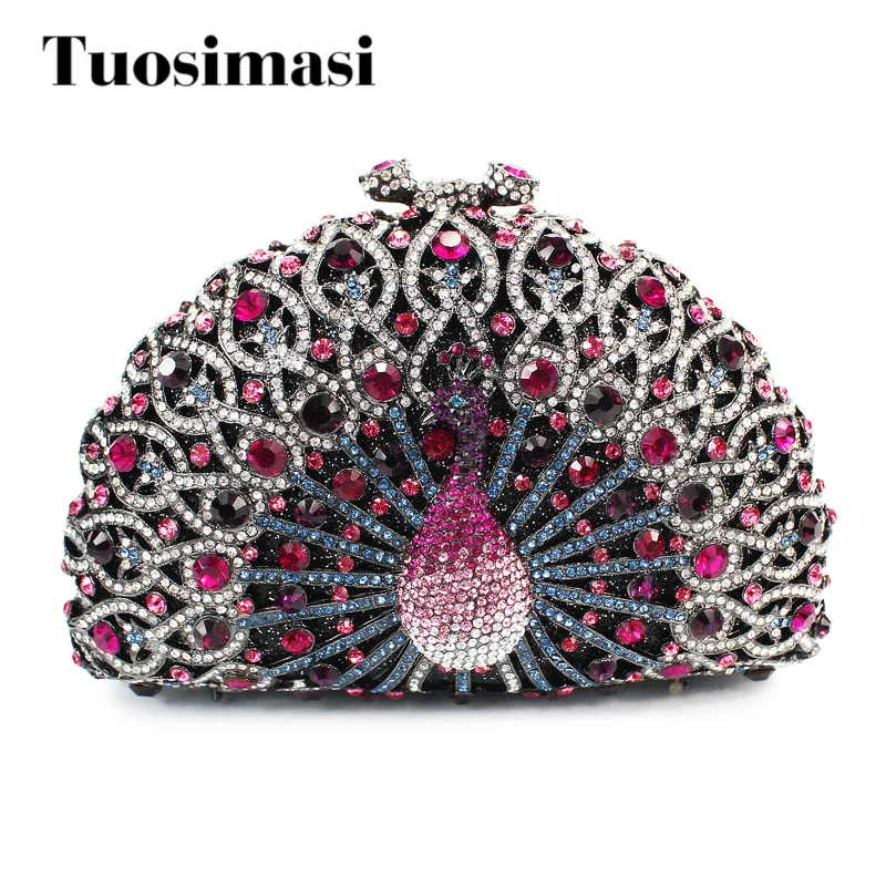 Фиолетовая Женская вечерняя сумка с кристаллами и камнями вырезами для