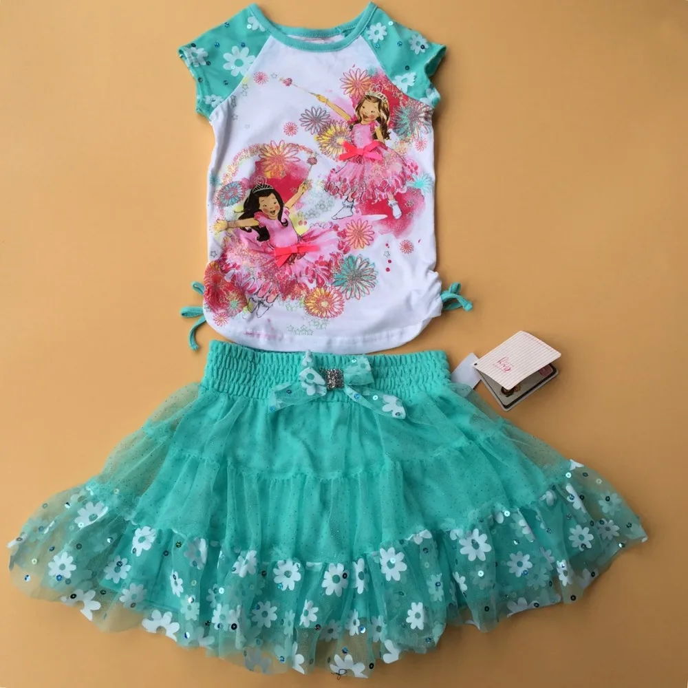 free shipping girl clothing girls Sofia grace &amp roise suits short sleeve t shirt + tutu skirt suit sets 2 piece set |