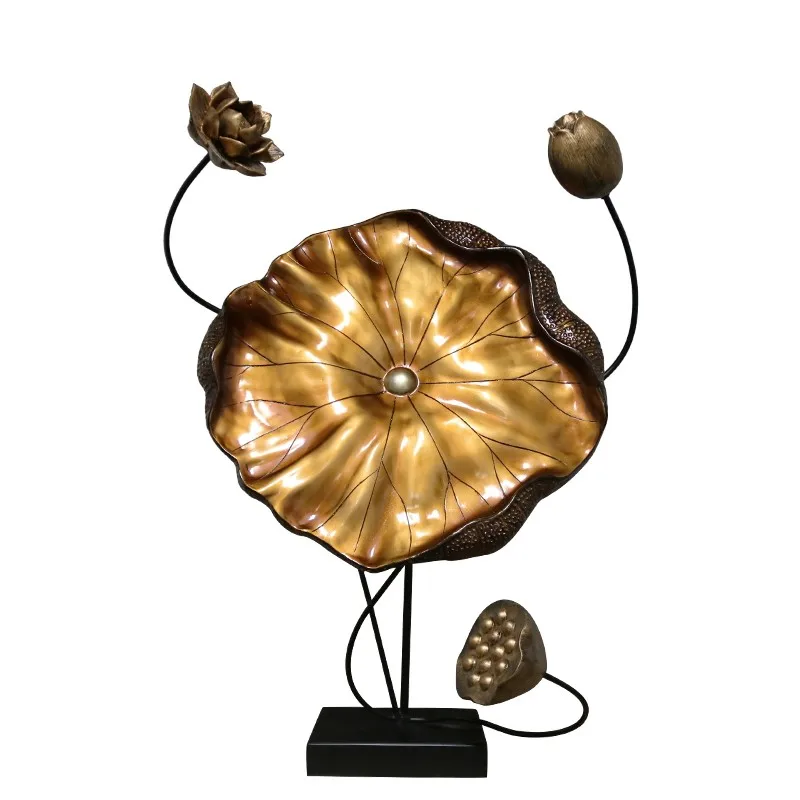 

Chinese Wrought Iron Zen Lotus Figurines Decoration Home Livingroom Table Metal Ornament Crafts Hotel Office Desktop Accessories