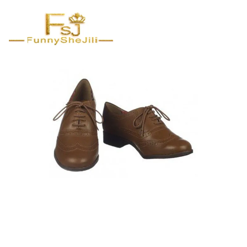 

Dark Brown Round Toe Vintage Lace-up Brogues Women's Oxfords Spring Autumn Incomparable Noble Generous Noble Sexy FSJ Elegant