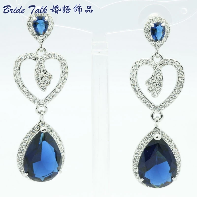 Женские серьги в форме сердца с голубыми фианитами|earrings for|earrings for women weddingearrings |