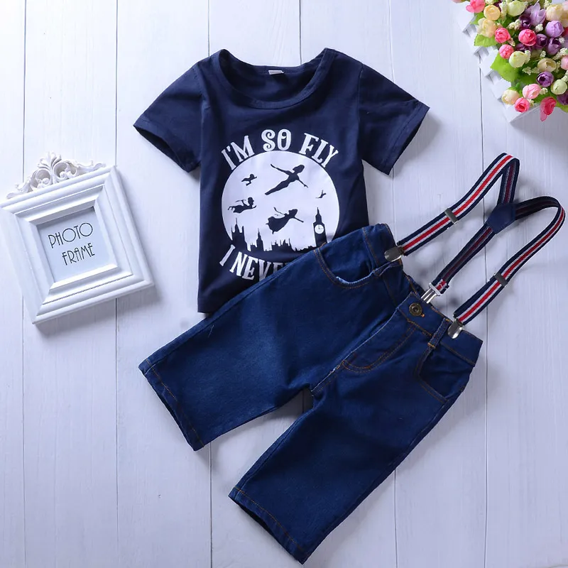 2 Pieces Children Baby Girl Clothing Sets I'm So Fly T-shirt+Surspender Jeans Pants 2019 Summer Kids Girls Clothes Outfit | Детская
