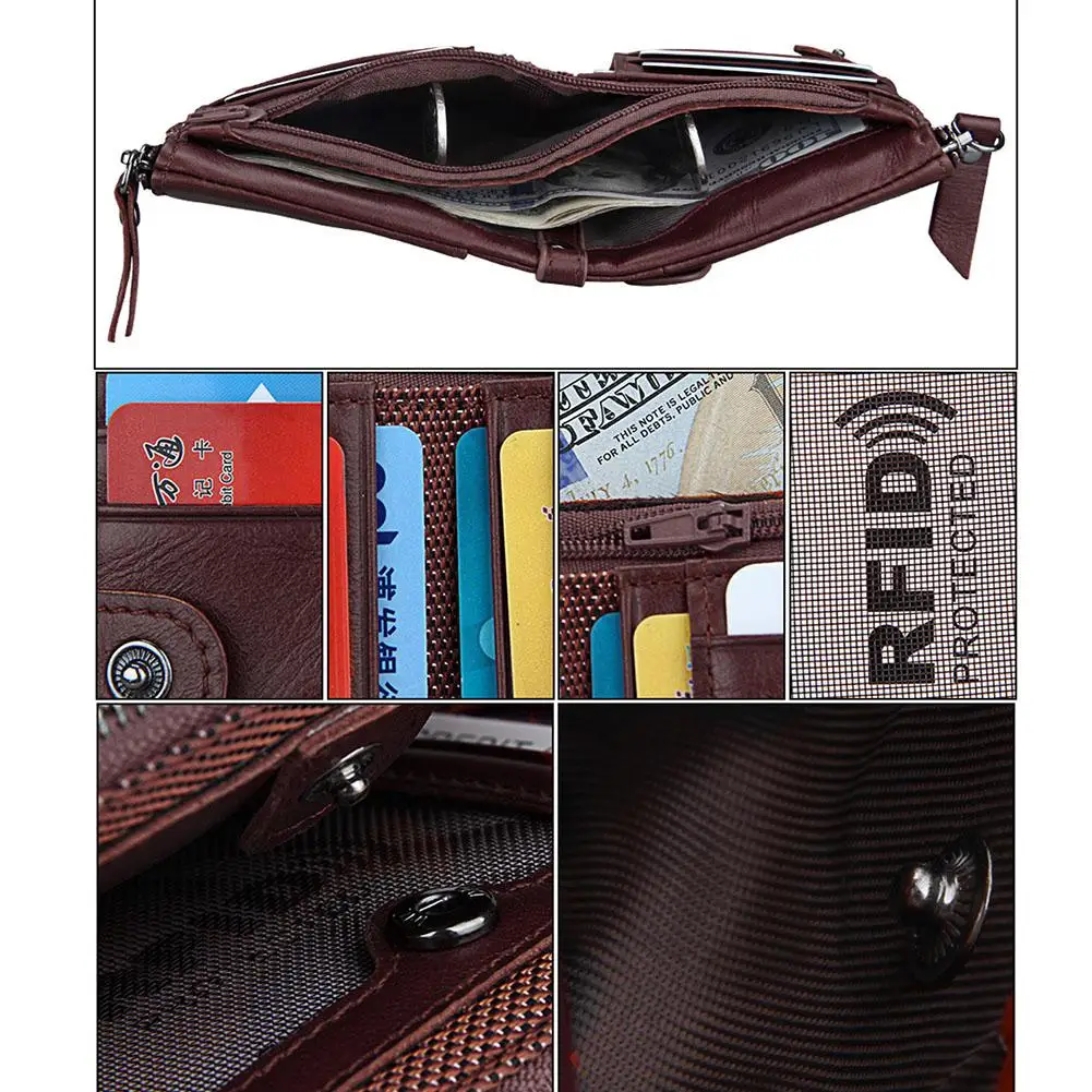 Banabanma Genuine Wallet Cowhide Leather Men Wallets Double Zipper Short Purse Coin Pockets Anti RFID Card Holders Wallet Men 40