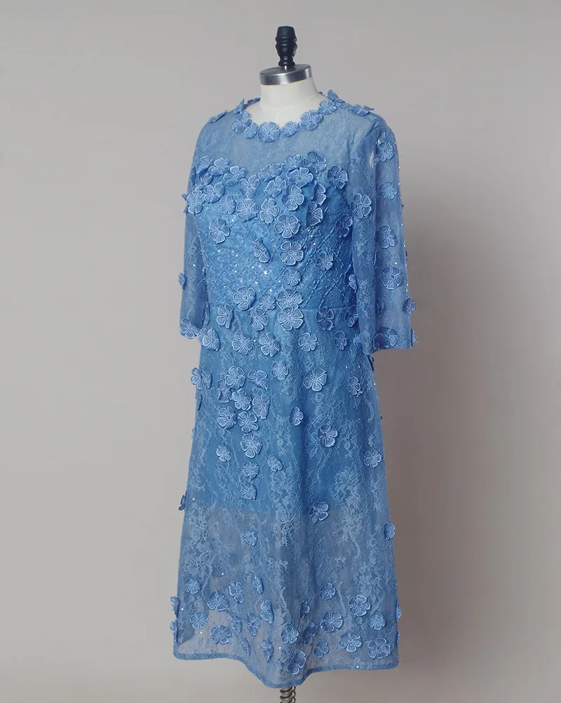 Синие пикантные See Through короткое вечернее платье с кружевными цветами