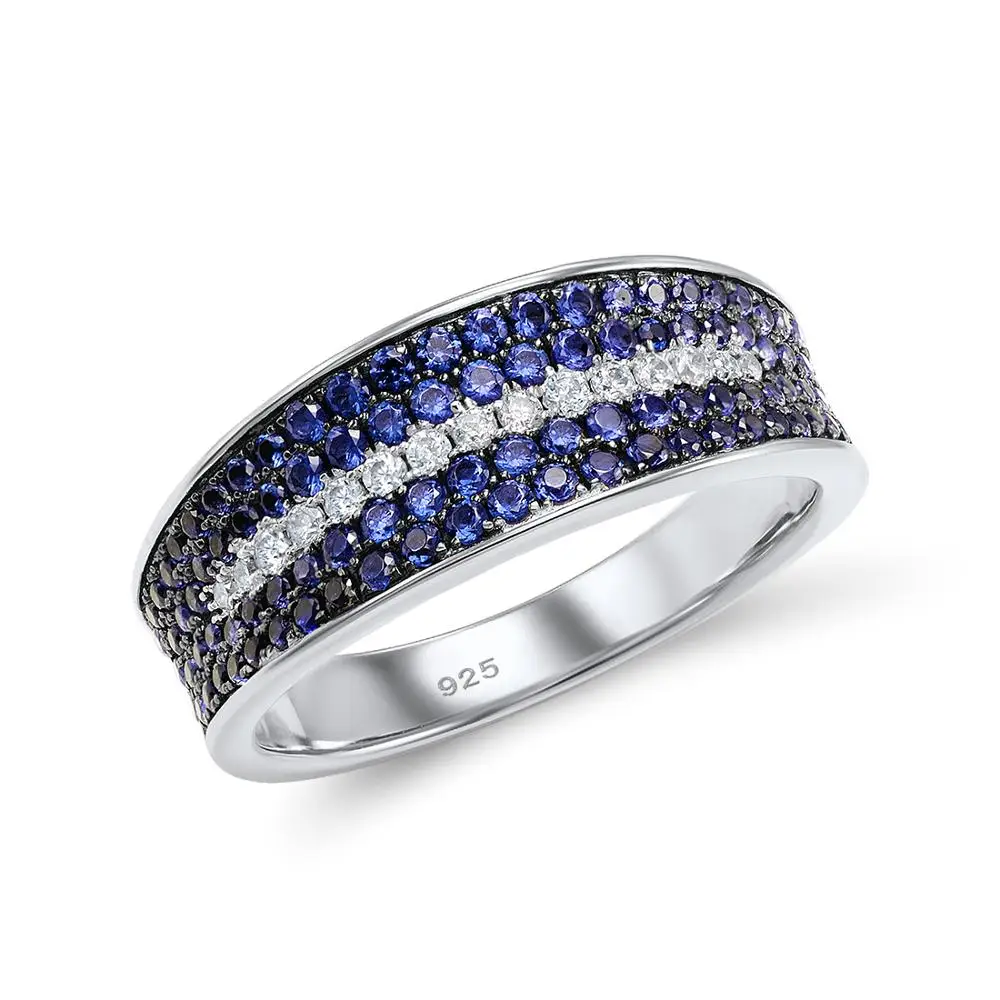 SANTUZZA, серебряное кольцо для женщин, 925 пробы, серебряное, модное, круглое, кольца для женщин, синий, нано кубический цирконий, кольцо, вечерние ювелирные изделия