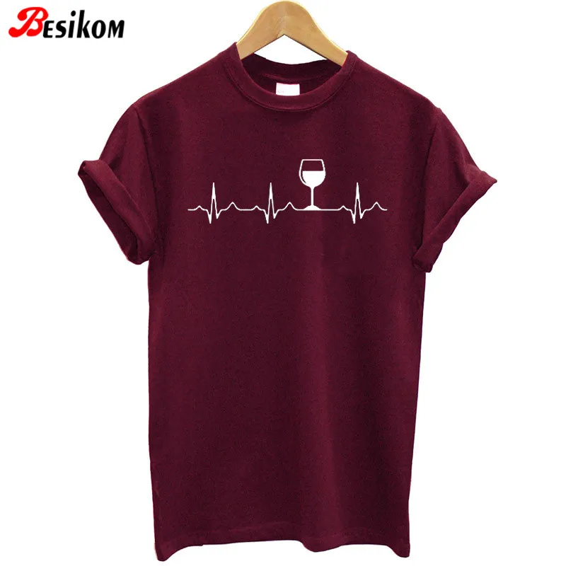 Besikom New Arrival Women T-shirt Wine Short Sleeve O-neck Funny Summer Tee Shirt Femme Streetwear Tshirt Casual Clothing | Женская