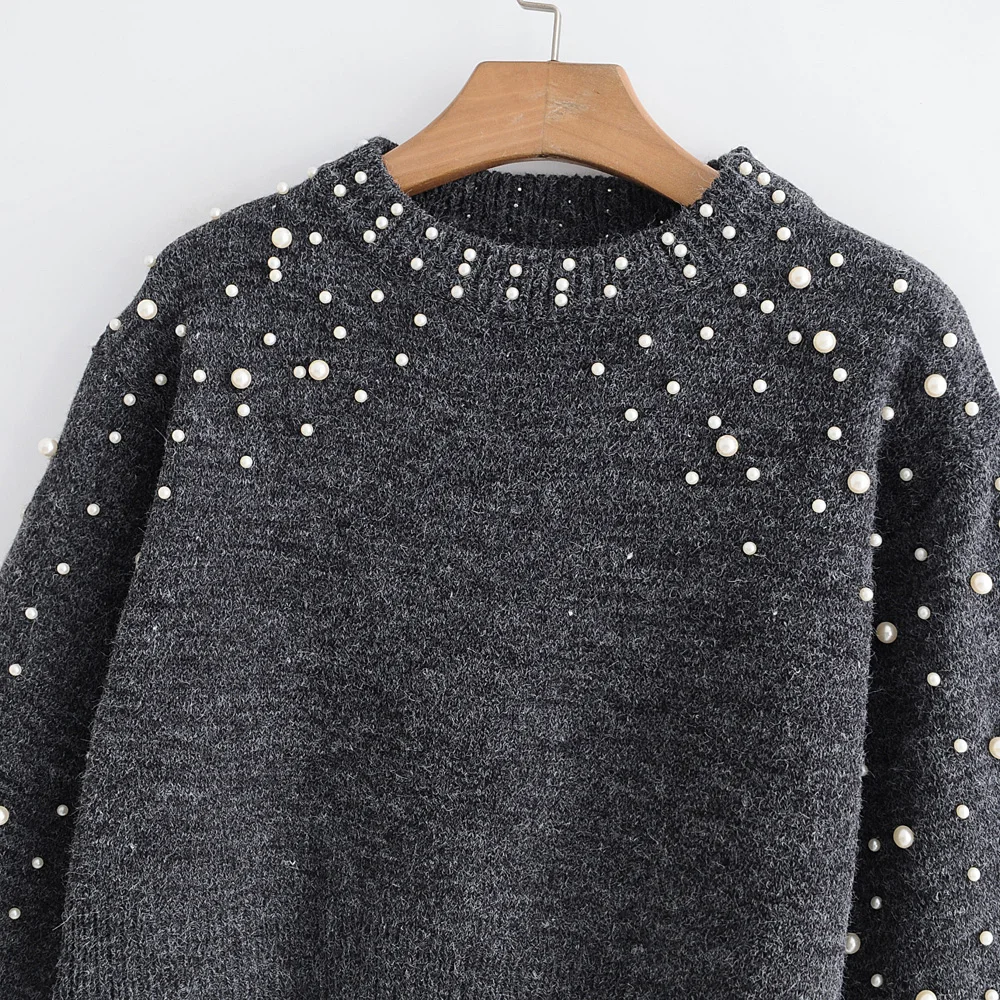 Pearl Turtleneck Sweater Women Winter Knitted Sweaters Lantern Sleeve Loose Short Pullover Female Autumn Casual Jumper MY776 | Женская