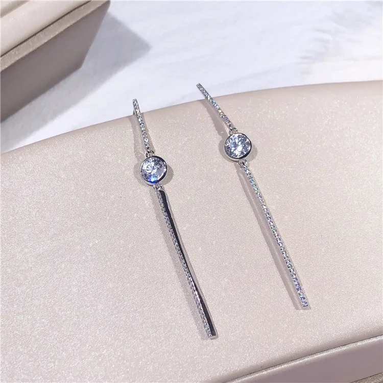 

Real 925 Sterling Silver Sparkling Long Tassel Stud Earrings Fashion Designer Cute Earrings
