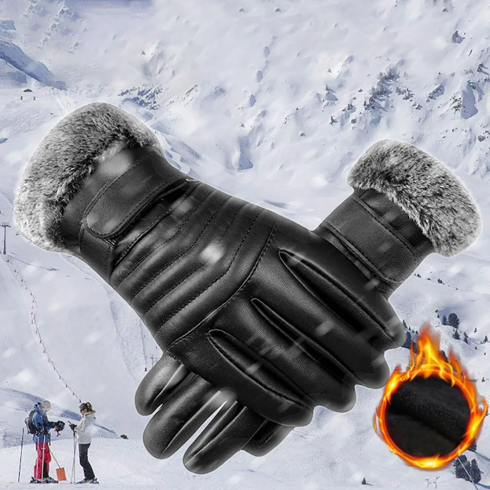 Warm Men Black Winter Faux Leather Ski Gloves Full Finger Motorcycle Driving Sport Mitten Snowboard Skiing Climbing PJ5 | Спорт и