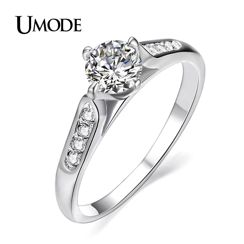 

UMODE New Wedding Ring for Women Classic Aneis White Gold Color 1ct Top CZ Stone Finger Rings Female Engagement Ring JR0075B