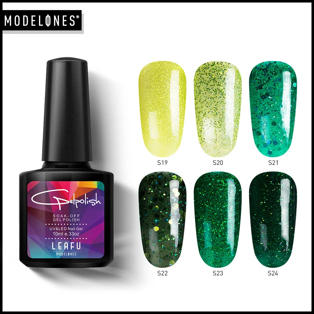 Modelones Nails Гель-лак сияющий зеленый цвет серии Полупостоянный замочить от УФ-гель для ногтей вылечивается УФ-лампой или светодиодной лампой