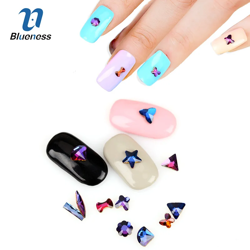 Blueness 10/1000 шт Смешанные медные стеклянные заклепки для ногтей блестящие