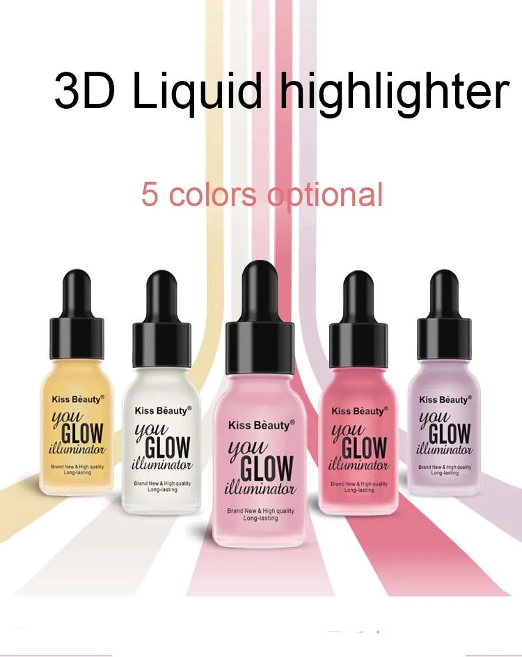 Kiss Beauty 5 видов цветов жидкий Хайлайтер для лица крем осветляет мерцающий