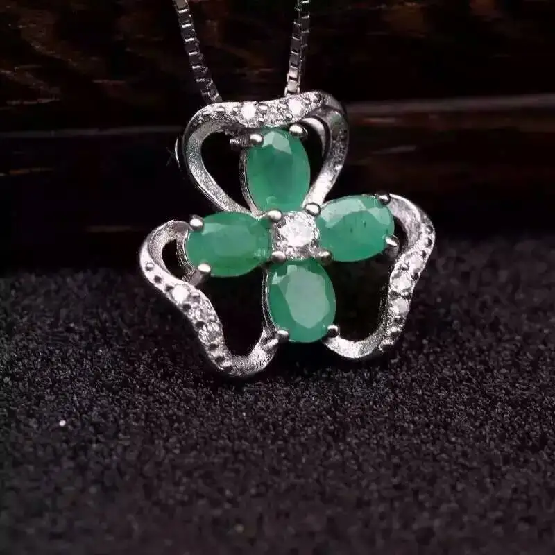 Подвеска из серебра S925 пробы с натуральным зеленым изумрудом ожерелье подвеской