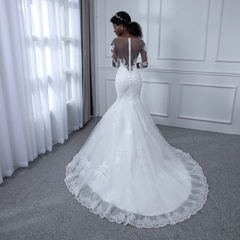 Miaoduo Vestido de Noiva манга Longa Русалка жемчужные кружевные свадебные платья Сексуальное