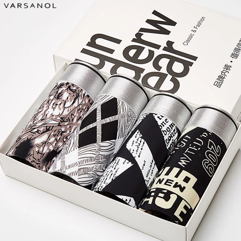 NO.4 200 Varsanol Брендовое Новое мужское нижнее белье Летние боксеры шорты для мужчин s 4 шт./лот полиэстер принт сексуальные трусы для мальчика боксеры для мужчин новинка - Цвет: NO.4 200