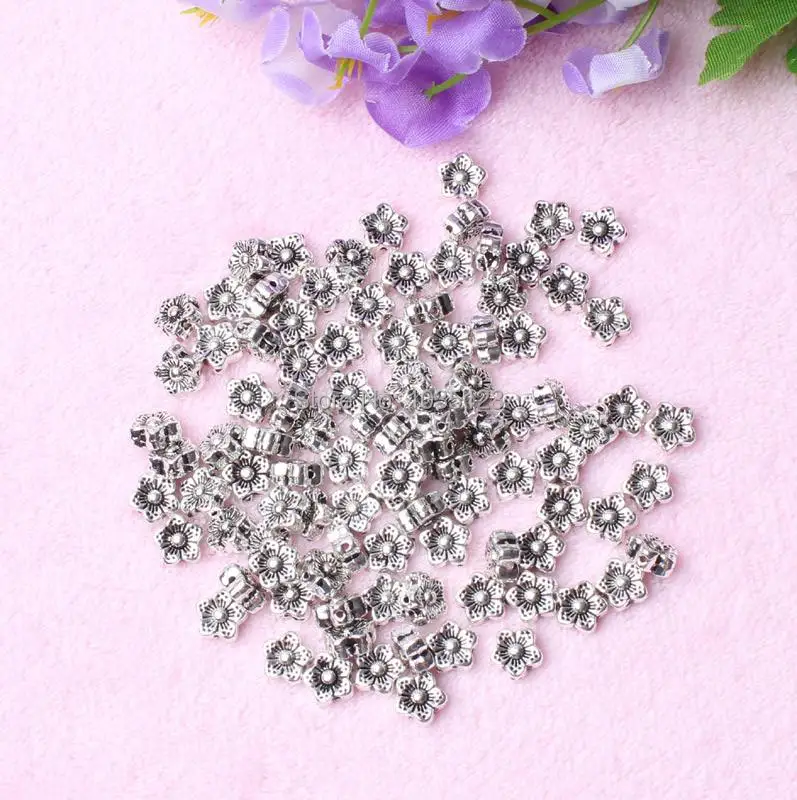 

High Quality 100Pcs 8mm Flower Shape Retro silvering White Tibetan Jewelry Spacers Beads DIY Creative Jewellery Making w2392