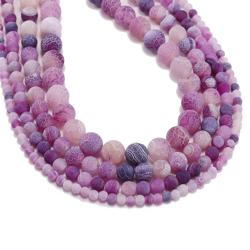

1Strand/Lot 4-12mm Natural Stone Frost Crab Purple Agates Round Spacer Scrub Bead Necklaces for DIY Jewelry Making Supplies
