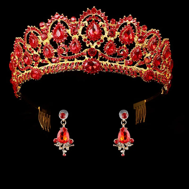 red Серебряная свадебная корона для женщин, королевские кристаллы, свадебные диадемы и короны, роскошные свадебные украшения для волос, модная повязка на голову, аксессуары - Окраска металла: red