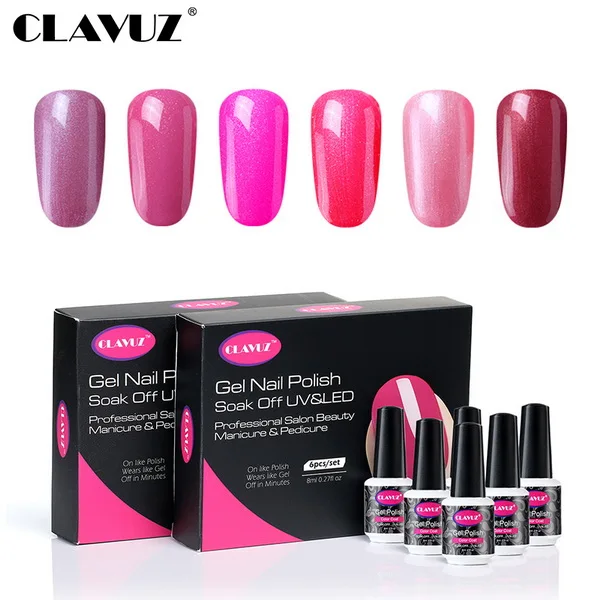pink red 003 CLAVUZ 6 шт./компл. Обнаженная Серый Розовый и красный цвет Цвет УФ гель для ногтей лак набор 8 мл полу постоянный Маникюр DIY набор гель эмаль Lucky Набор Для лаков - Цвет: pink red 003