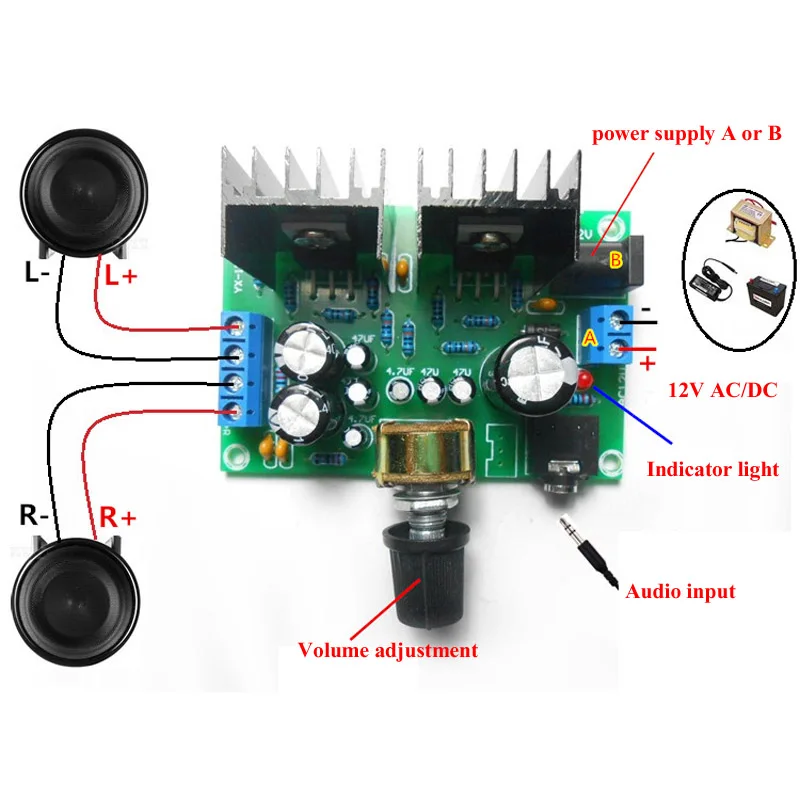 Lusya Mini TDA2030A цифровой аудио усилитель плата 15 Вт + 2 0 Стерео Усилители DC/AC12V DIY F4