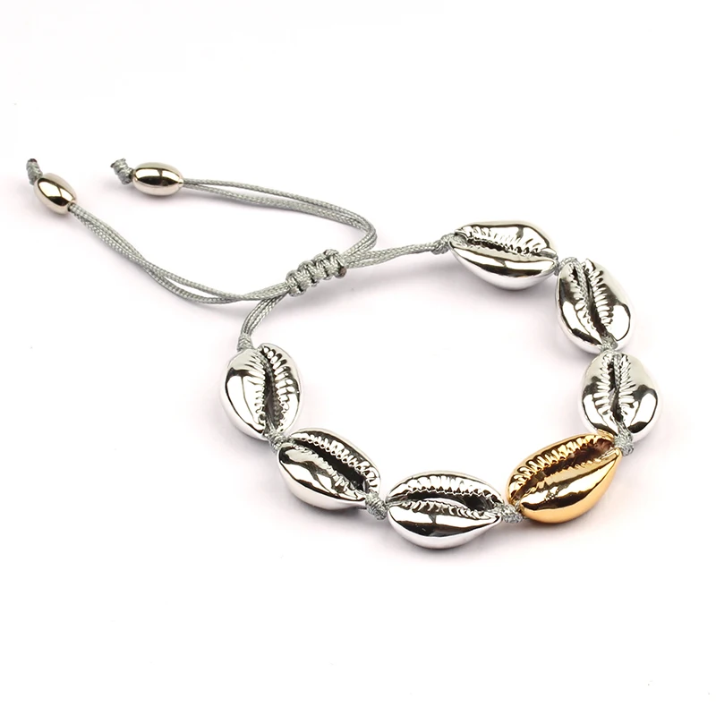 Женский браслет из сплава и натуральной раковины полностью Плетеный