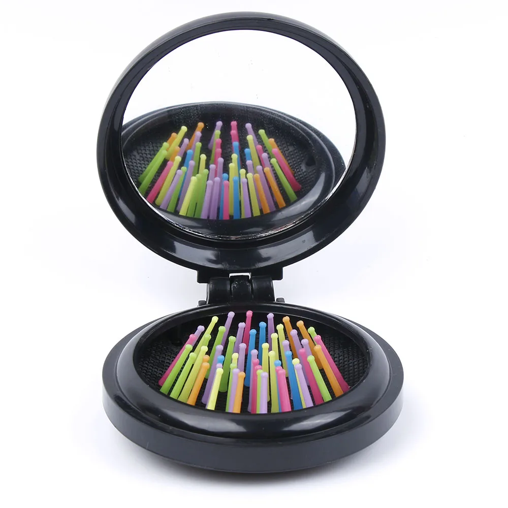 

1 Pc New Makeup Comb Hair Brush Pro Styling Tool Portable Mini Folding Comb Airbag Massage Round Travel Hair Brush with Mirror