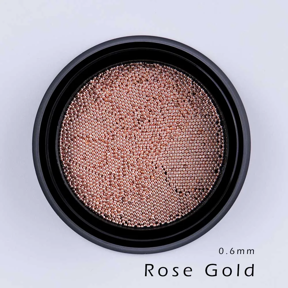 0.6mm Rose Gold Caviar Steel Beads Gel Polish Tips Craft Mini Round Bead Jewelry 3D Nail Art Decoration Rhinestone Glitter SA026