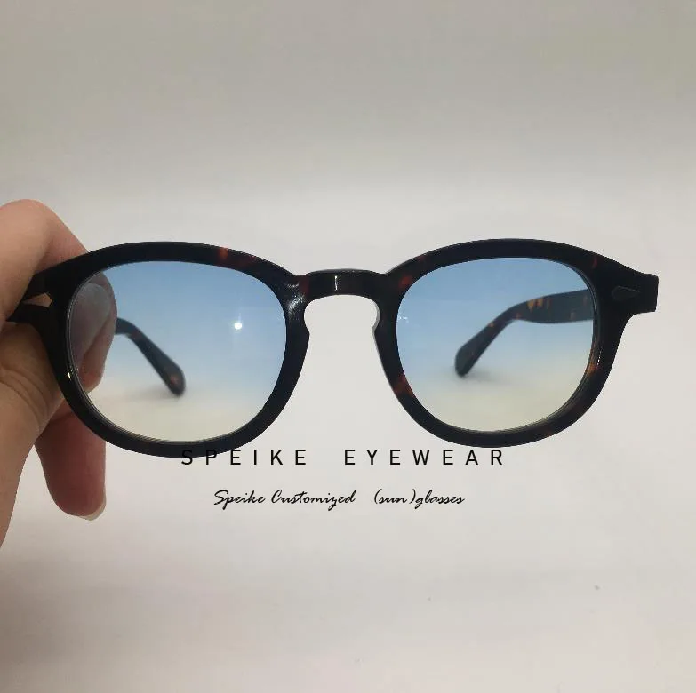 LIGHT BLUE-YELLOW Speike изготавливаемые на заказ высшего качества солнцезащитные очки» Джонни Деппом Lemtosh стиль черепаха лист рамы с тонированные близорукость очки 44/46/49 мм - Цвет линз: LIGHT BLUE-YELLOW