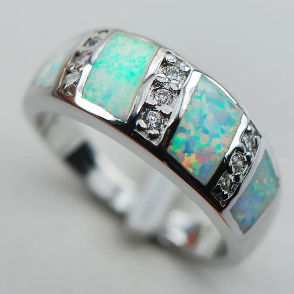 

White Opal Crystal Zircon 925 Sterling Silver Ring Size 6 7 8 9 10 R1307