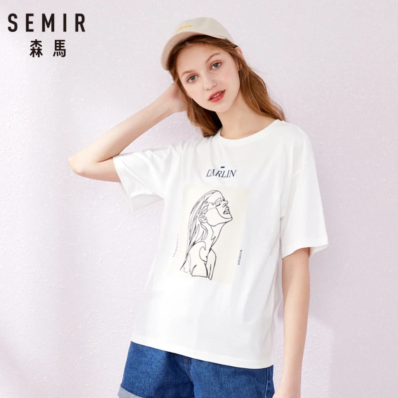 SEMIR 2019 летняя новая футболка с коротким рукавом Женская Осенняя на плечо