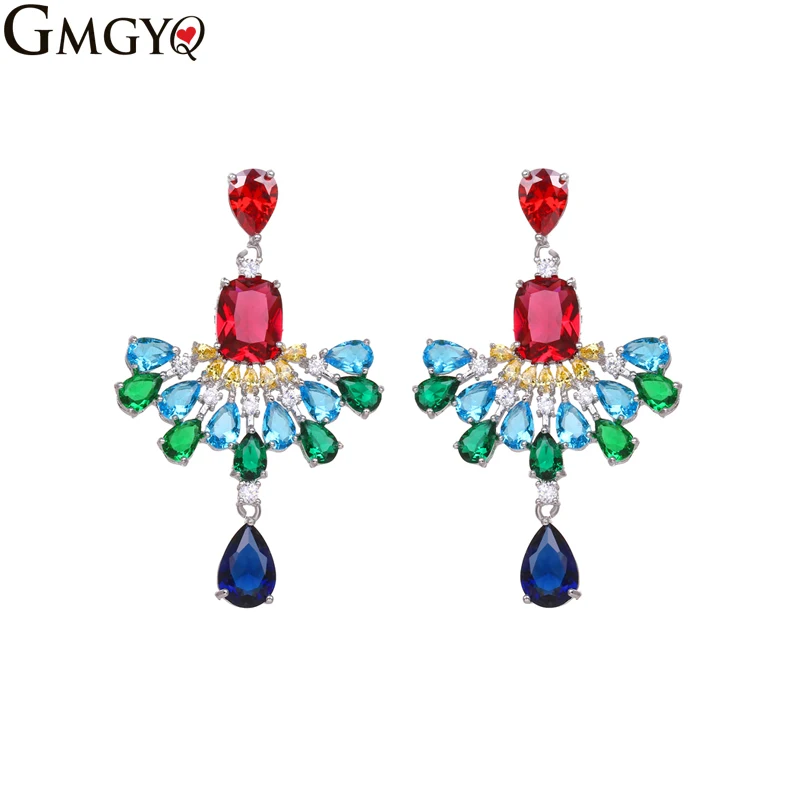 GMGYQ кубический цирконий Роскошная богема Sieraden мульти Blauw Groen Rode CZ Steen Lange большая