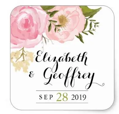 

1.5inch Modern Vintage Pink Floral Wedding Custom Favor Square Sticker