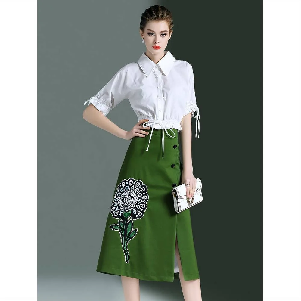 Роскошное Качество комплект из двух предметов женская летняя белая блуза топ на