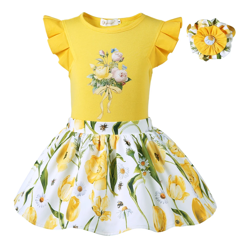 Pettigirl/Новые Пасха девушки одежда летняя с цветочным рисунком Головные уборы