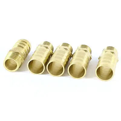 

5 Pcs 1/4 PT Male Thread to 14mm Hose Barb Air Quick Fitting Coupler Copper Tone