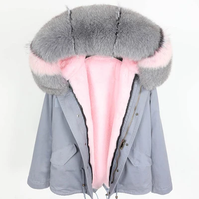 short about 72 cm OFTBUY,, парка, натуральный мех, пальто, зимняя куртка для женщин, натуральный Лисий мех, воротник, теплый, Свободный, черный, искусственный мех, подкладка, длинное пальто, отстегивается - Цвет: short about 72 cm