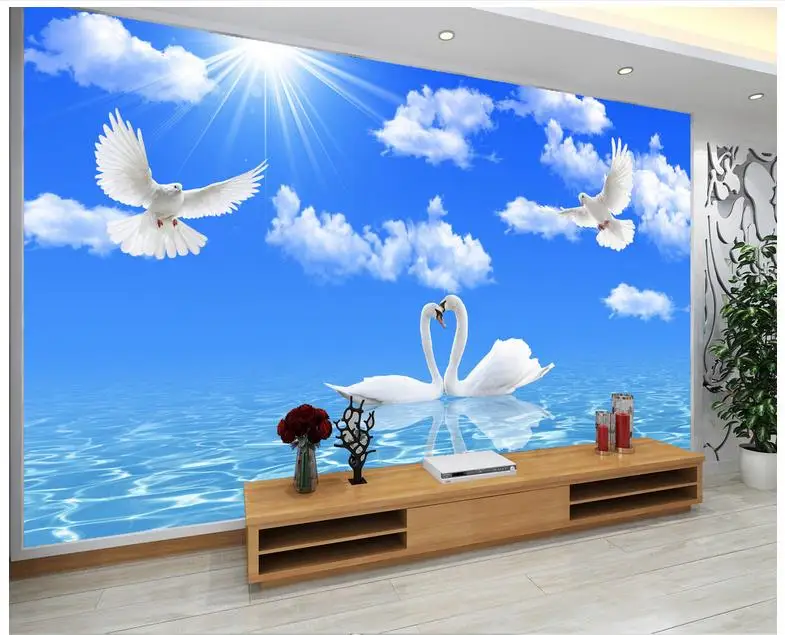 

3D wall murals wallpaper custom picture mural wall Landscape wallpaper Blue sky and white clouds Wall decor 3d living room decor