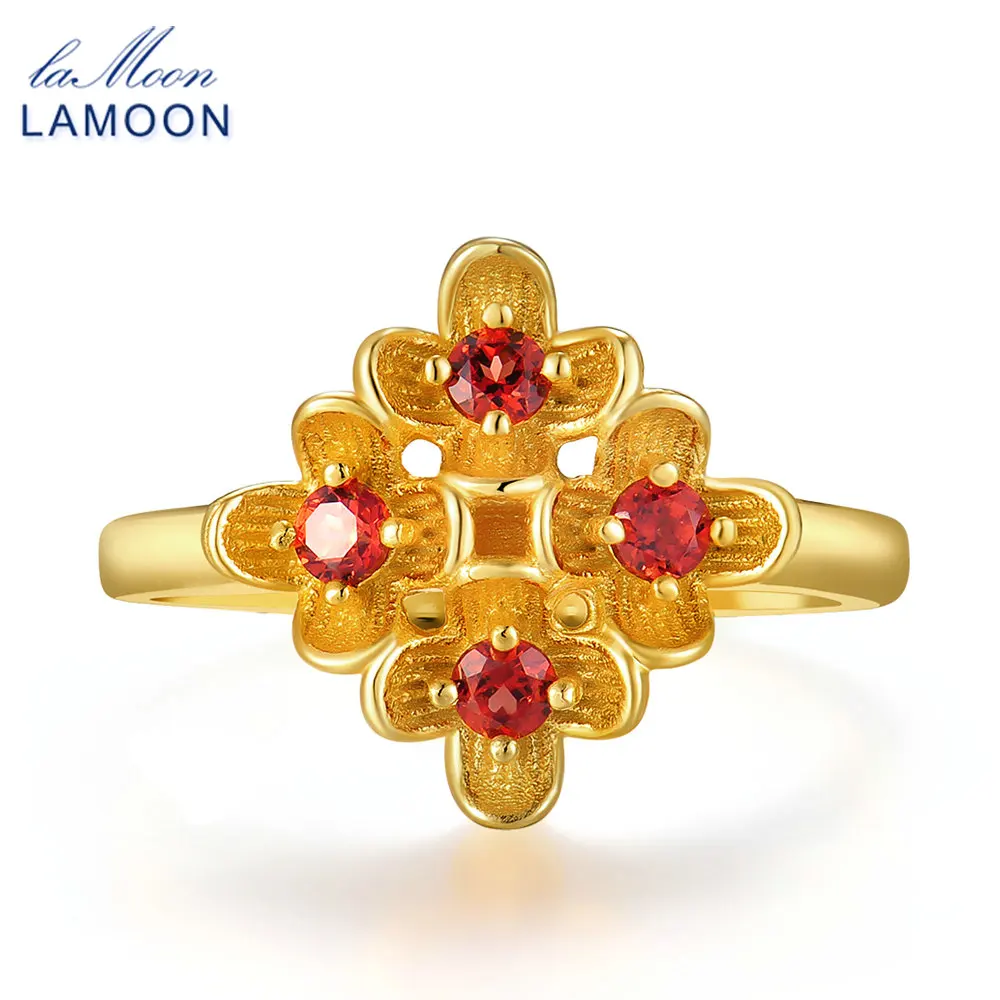 

LAMOON 9 Pieces 2.5mm Natural Round Red Garnet Ring 925 Sterling Silver Jewelry Romantic Wedding Band LMRI040