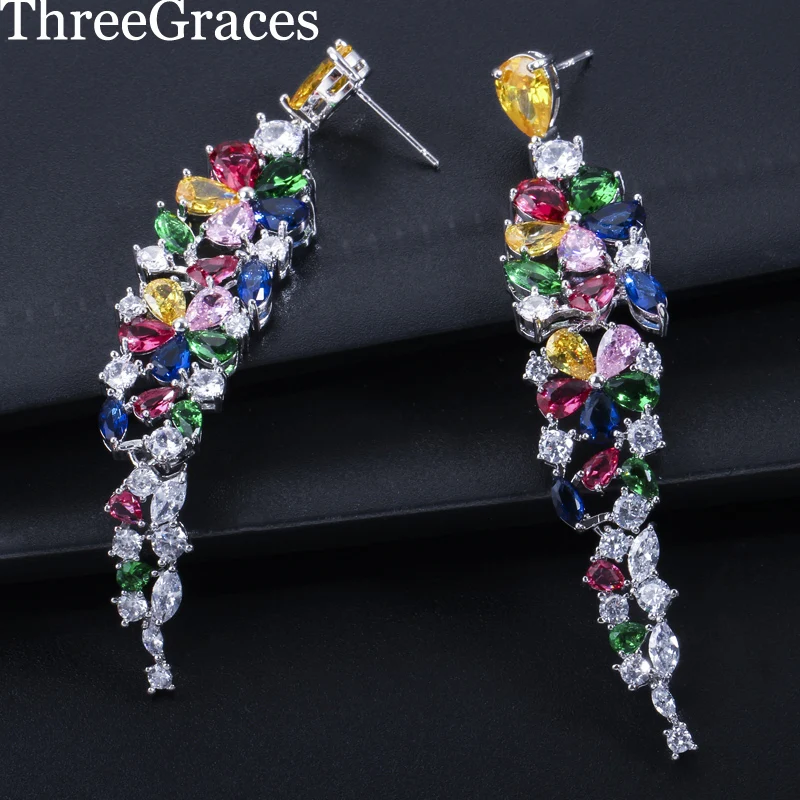 Женские Разноцветные серьги-подвески ThreeGraces длинные серьги в форме цветка с