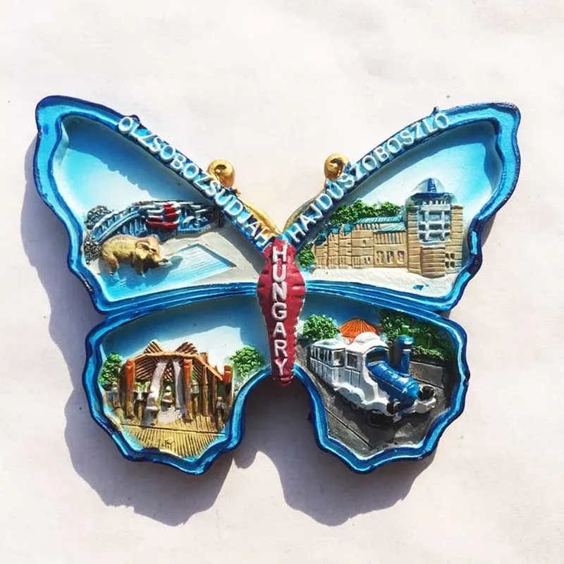

BABELEMI Resin 3D Fridge Magnet Hungary Souvenir Landscape Fridge Magnet Cute Butterfly Shaped magnetic refrigerator suvenir