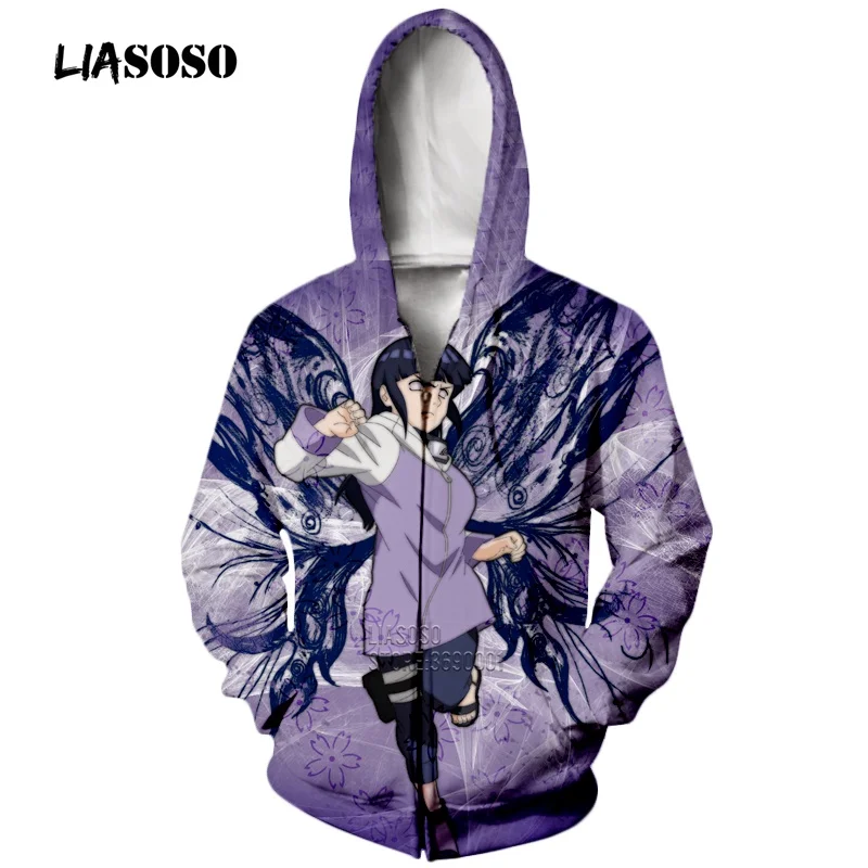 LIASOSO 3D принт унисекс аниме Наруто Узумаки Наруто Hyuga Хината толстовки с капюшоном кофты куртка на молнии Harajuku топы X2290
