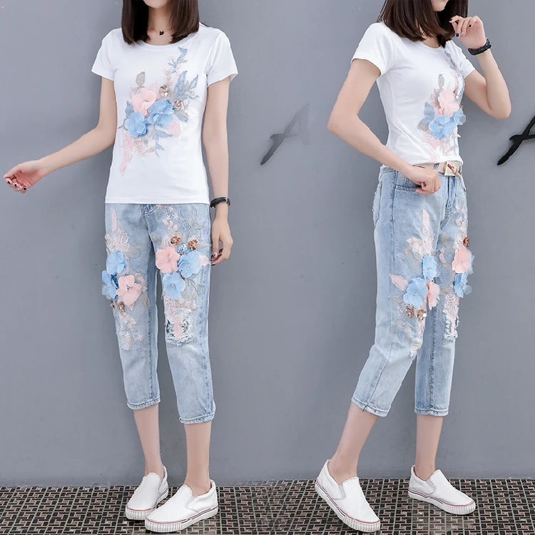 Camiseta de flores para mujer, camisetas de moda de verano, camisetas ajustadas de algodón para chicas y estudiantes 2021