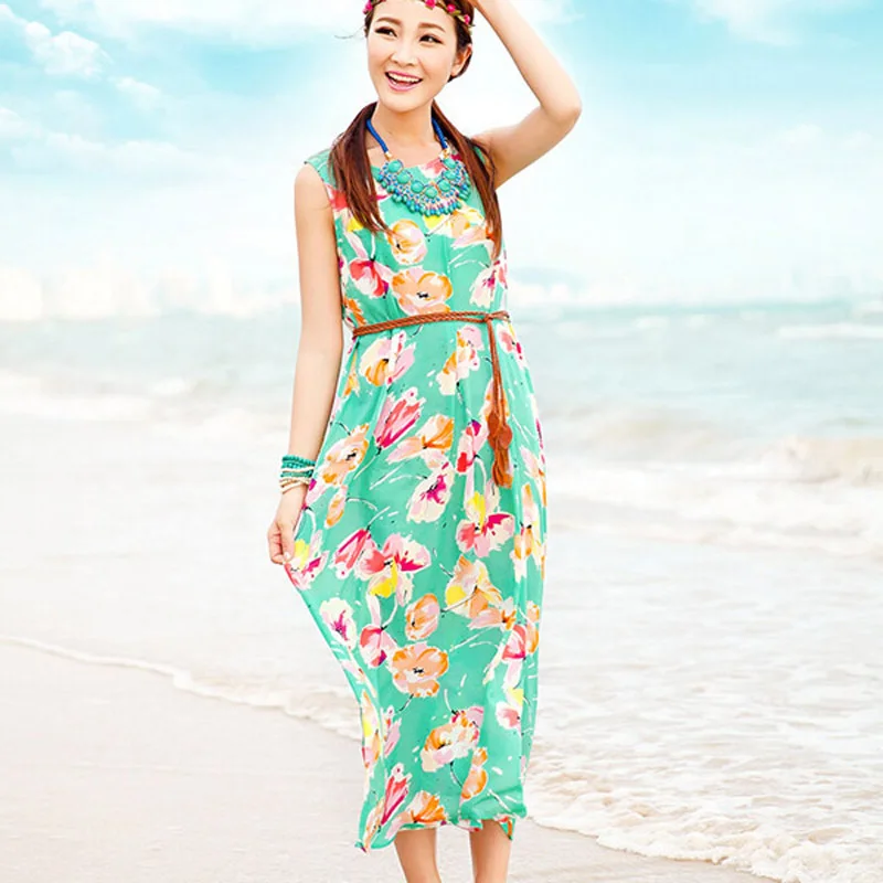 Family Look 2022 New Matching Mother and Daughter Dresses Bohemian Floral Printing Sleeveless Maxi Dress Plus Size | Мать и ребенок