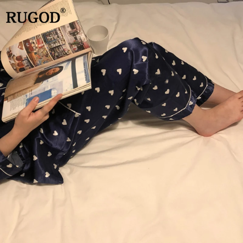 RUGOD Новые повседневные Женский комплект 2 шт. костюмы глянцевый шелк с длинным