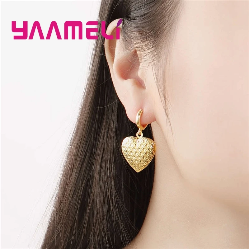 

New Arrival for Sale 925 Sterling Silver Dangel Earrings for Women Opening Heart Photo Frame Rhombus Carved Jewelry 2 Colors