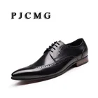 PJCMG Новая мода Удобная чернаякрасная натуральная кожа на шнуровке резной заостренный носок плоская мужская повседневная классическая обувь для джентльмена