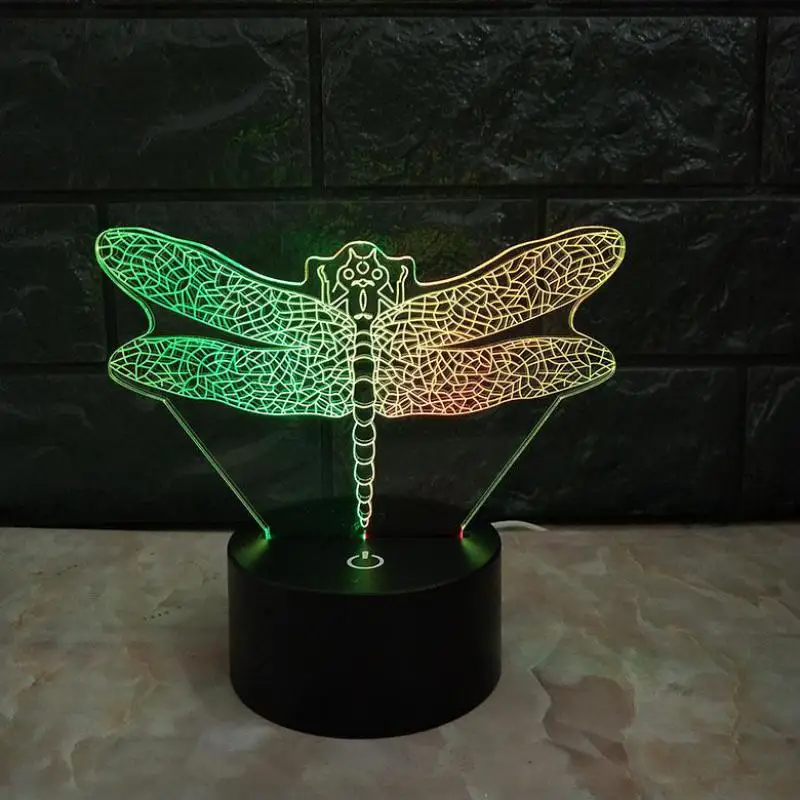 Led 3d Стрекоза визуальный Ночник подарок прекрасный 7 цветов Изменение 3D лампа