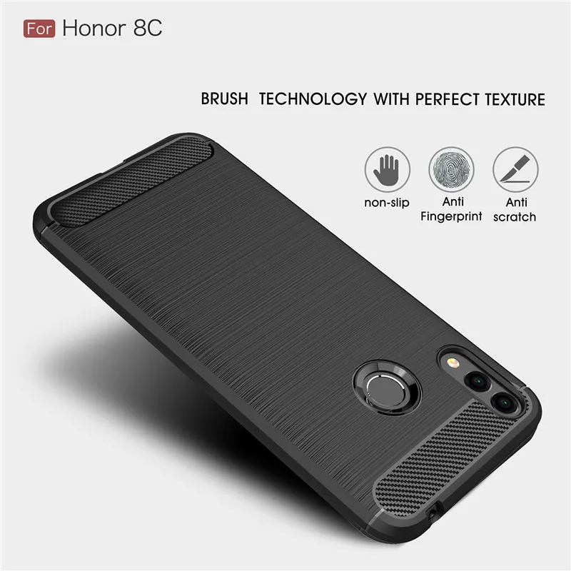 Черный чехол из углеволокна для Huawei Honor 8C BKK-AL10 высокого качества с мягкой задней крышкой из силикона Play.